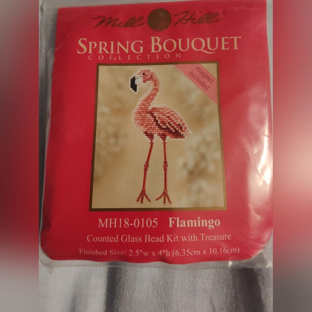 New Mill Hill Spring Boquet Collection Beaded Cross Stitch Kit, Flamingo